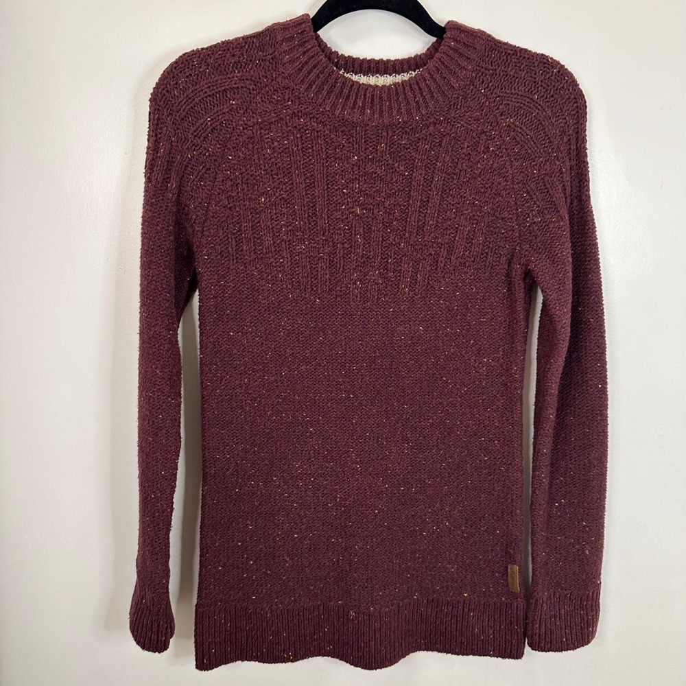 ROOTS CANADA Burgundy Speckled Cable Knit‎ Sweater XS Cotton Acrylic Wool Blend